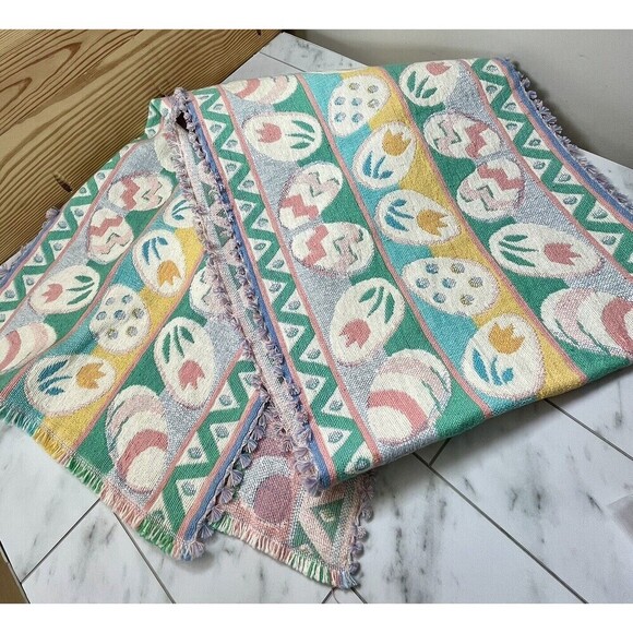 Easter Egg Spring Tapestry Table Runner 16in x 66in With Fringe - Picture 5 of 5